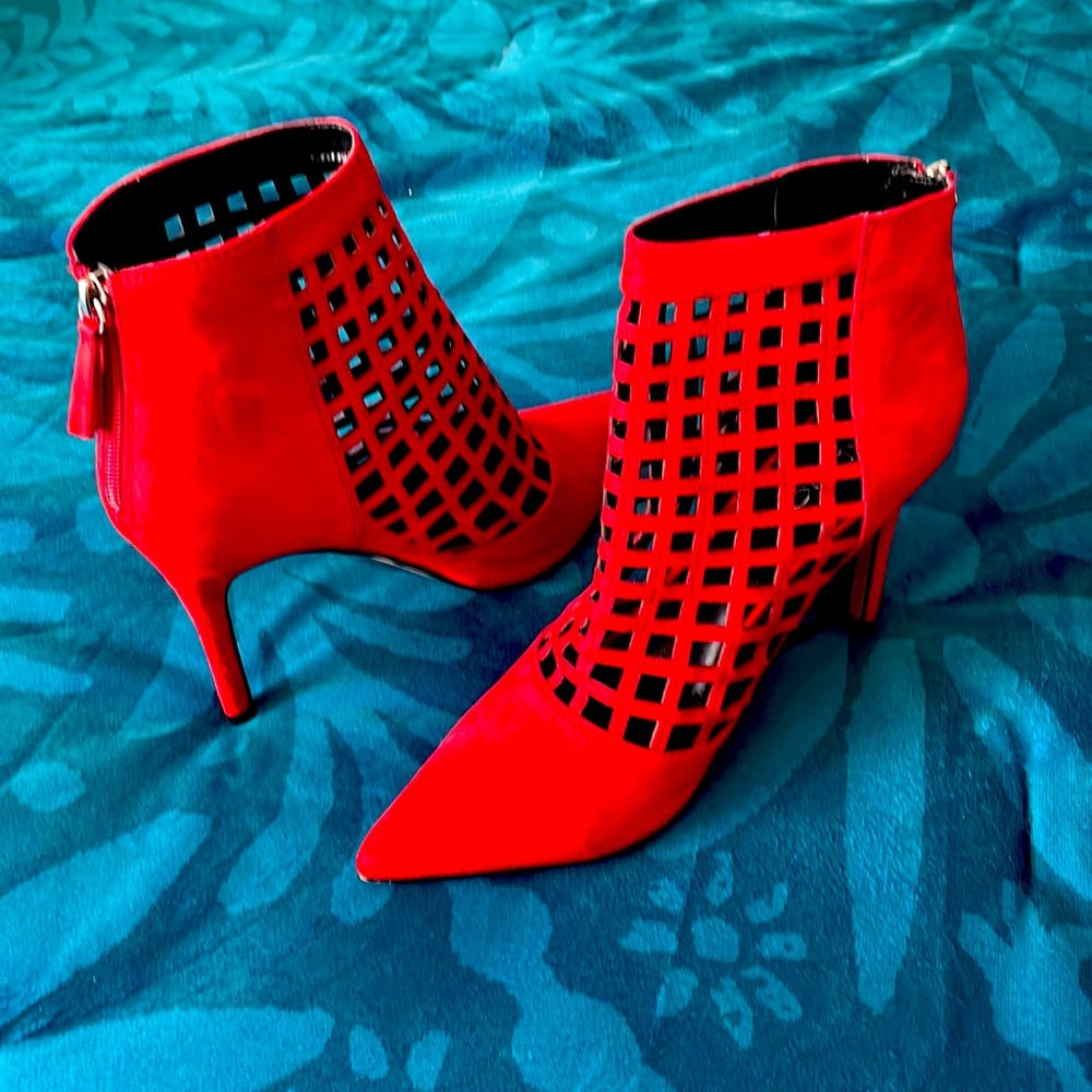 Aldo red suede booties.